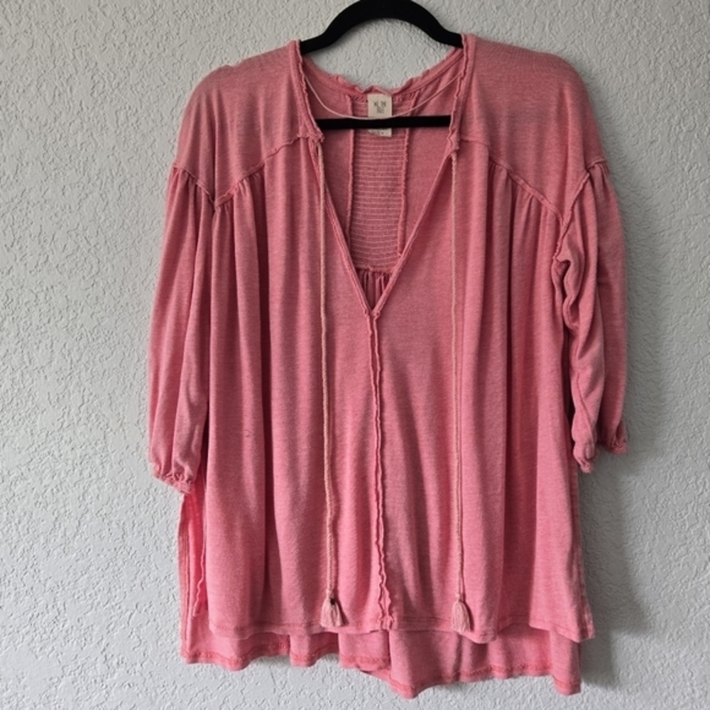 We The Free People Pink Linen Blend Tassel Boho Tunic Top Small